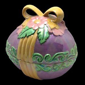 Vintage Easter Egg Candy Dish Large Ceramic Covered Trinket Box w/ Lid 1970s